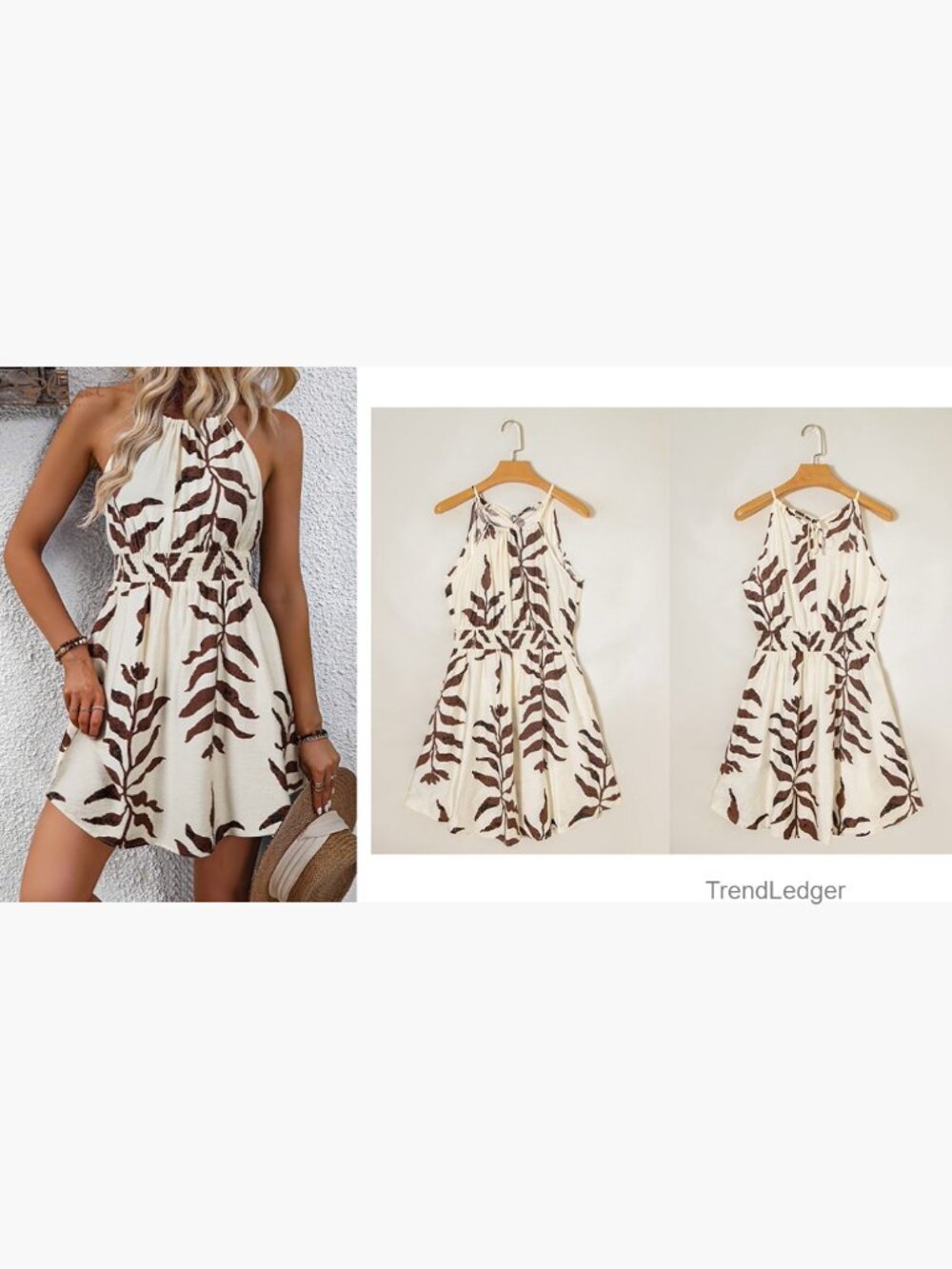 Summer Halter Neck Smocked Waist Flowy Mini Dress with Pockets - Picture 7 of 7